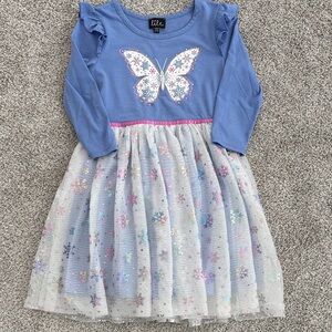 Lilt Blue and White Butterfly Kids Dress